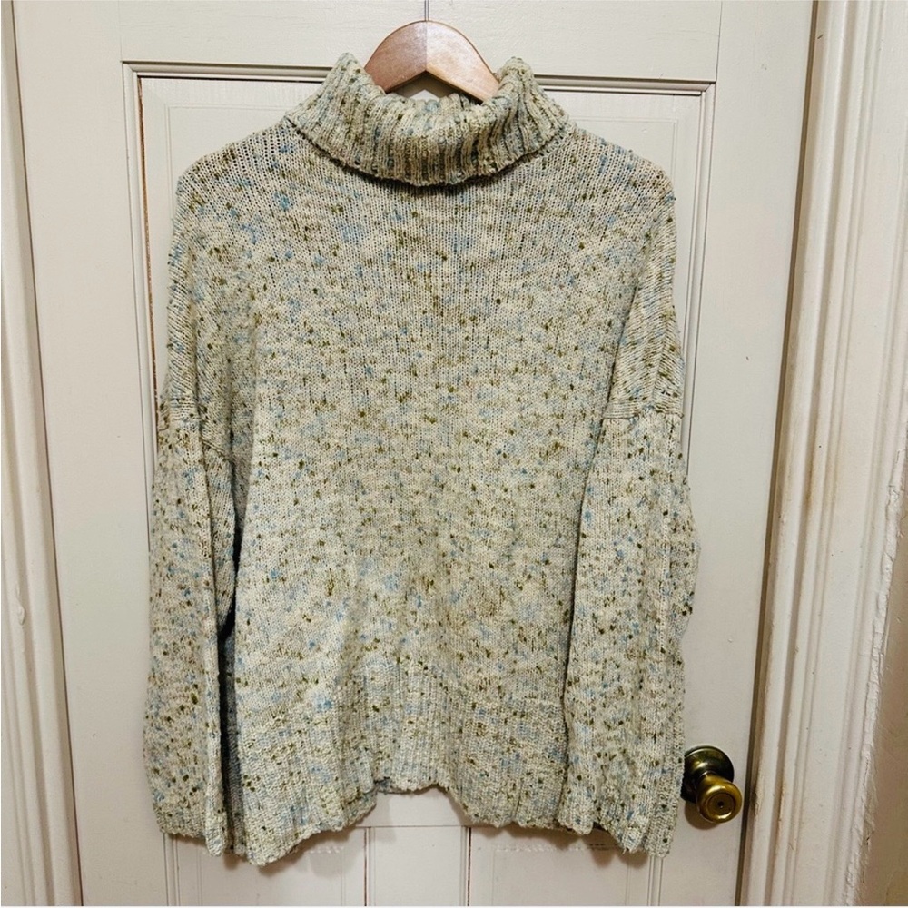 J. JILL Speckled Marled Cream Oatmeal Heathered Turtleneck Sweater